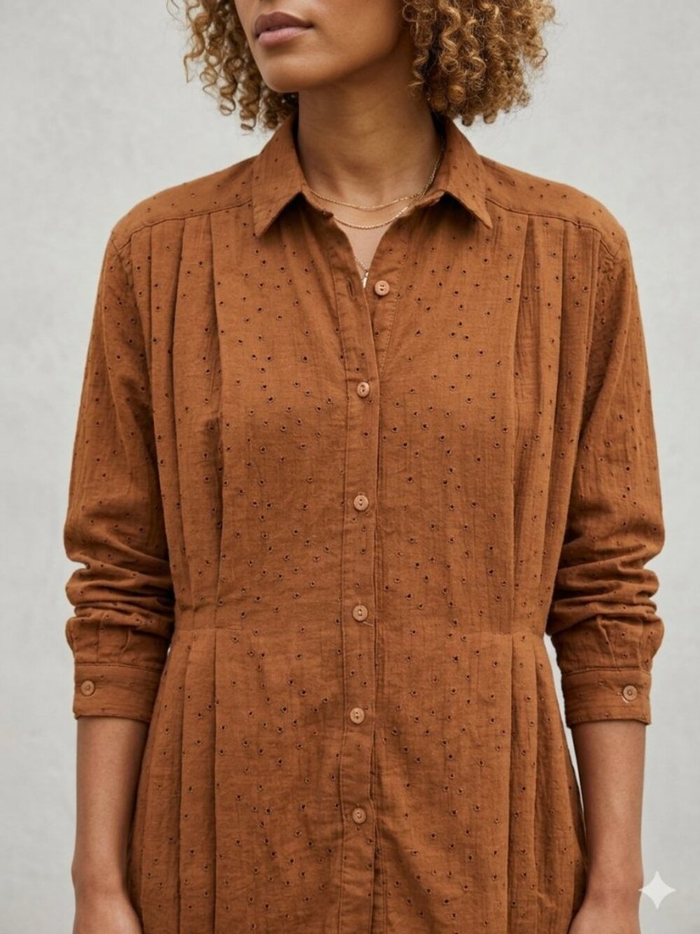 VTG 90s Dalia Canada Pleated Jacquard Blouse Rust Toffee Tan Brown M / L